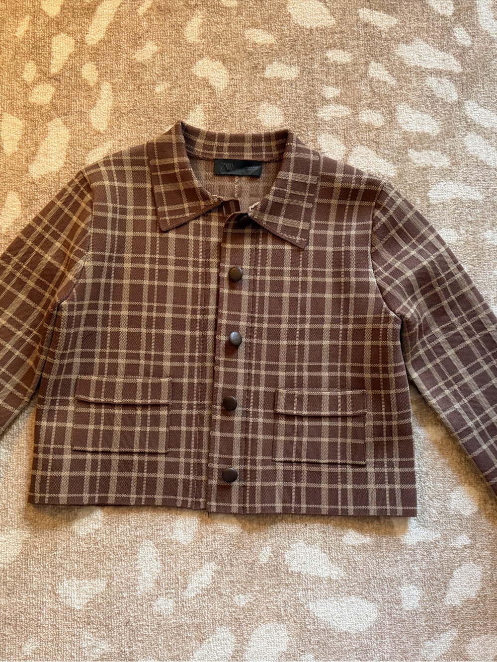 Zara Brown Plaid Cropped Jacket